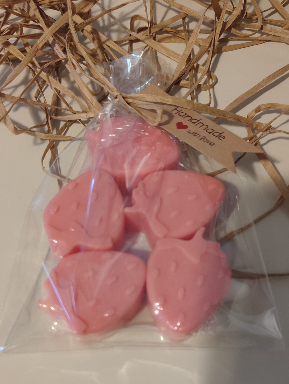 5 Mini Handmade Pink Strawberry Goats Milk Soaps  - Women Bath & Body